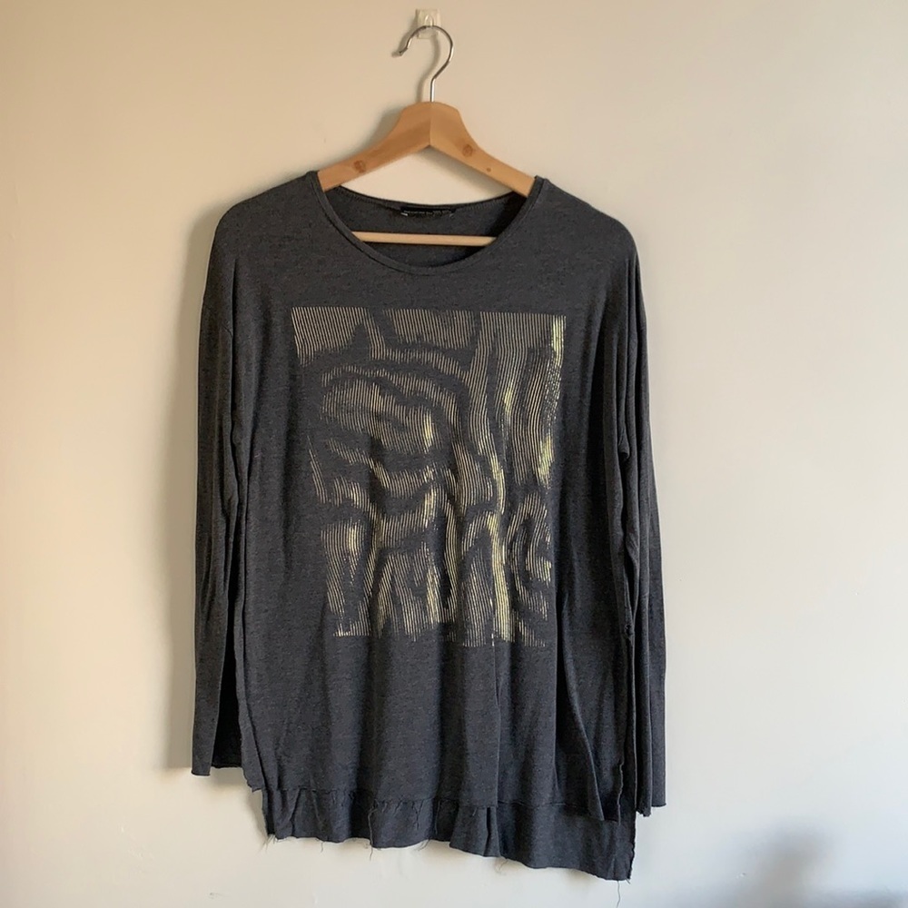 Zara W&B Grey & Gold Shimmer Long Sleeve Top